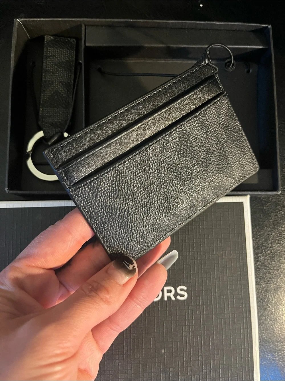 Michael Kors Black Textured Leather Card Holder with Keyring